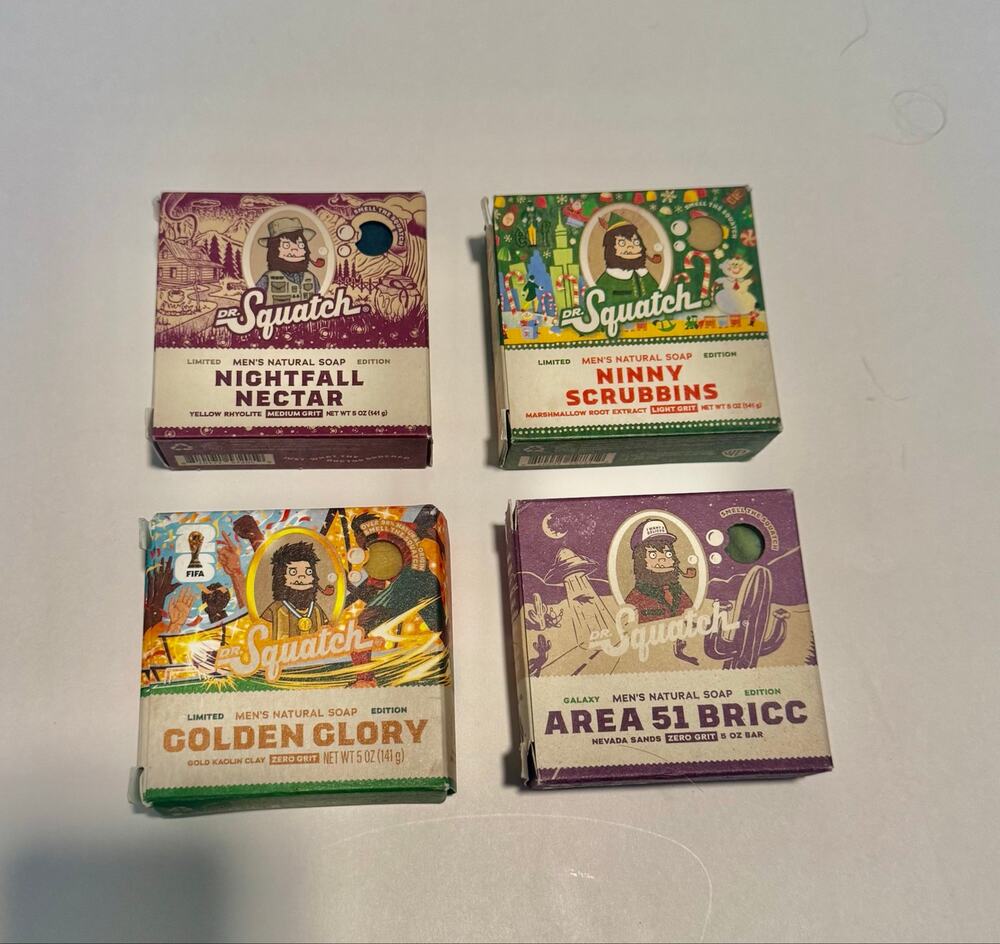 Dr. Squatch Natural Soap 4-Bar Lot: FIFA, Elf & Limited Edition Scents